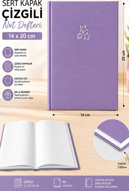 Kaliteli Not Defteri A5 14x20cm 1 Adet Lizz Esp180c Çizgili Lastili Sert Kapak 168 Yaprak Ciltli Büro Ofis Okul
