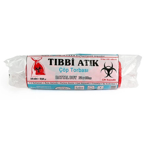 . 75x95 Tıbbi Atık Poşeti Kırmızı 10 Rulo 630 Gr 100 Micron