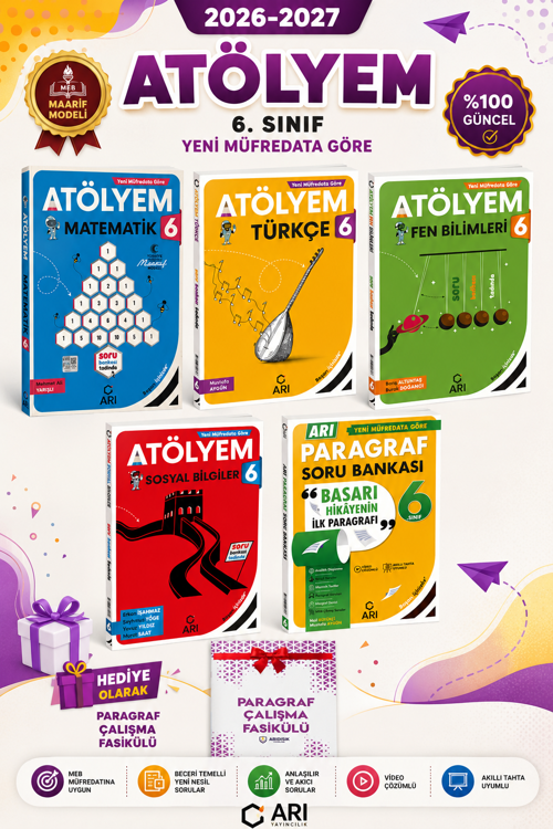 Arı Yayınları 6. Sınıf Türkçe Matematik Fen Sosyal Atölye Set + Paragraf Soru Bankası