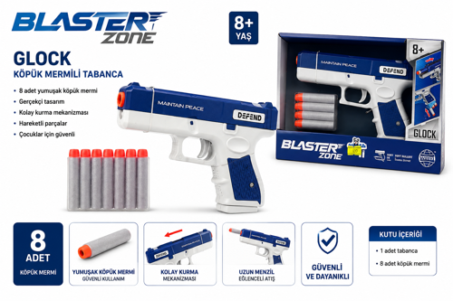 Blaster Zone Glock Köpük Mermili Oyuncak Tabanca 8’li