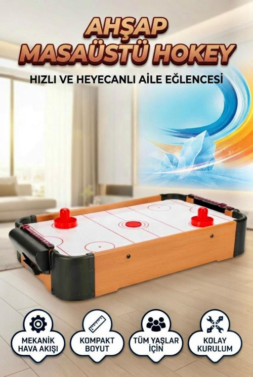 Ahşap Masaüstü Air Hockey 51 cm Hokey Oyunu Mekanik Hava Akışlı Aile ve Çocuk Oyuncak
