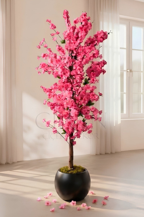 Yapay Pembe Bahar Dalı Ağacı 180 cm Küre Saksılı