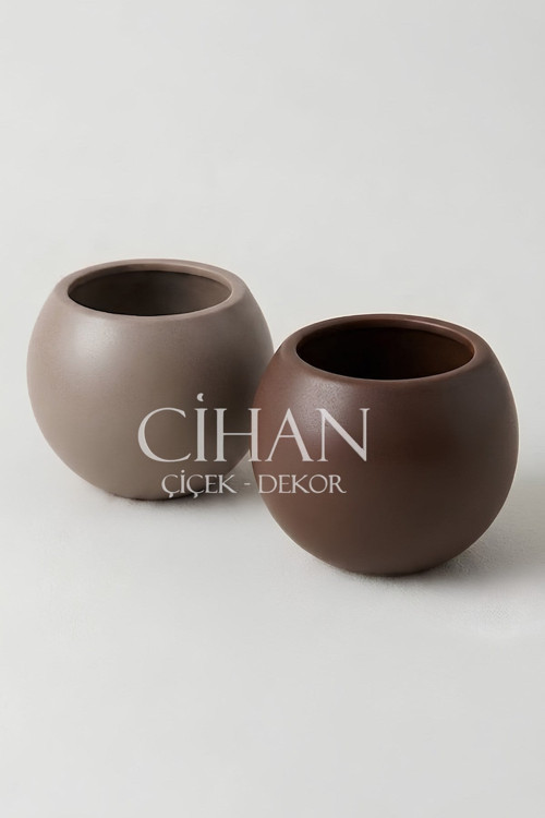 2'li Premium Plastik Küre Saksı Seti (30x30 cm) – Mocha & Kahverengi
