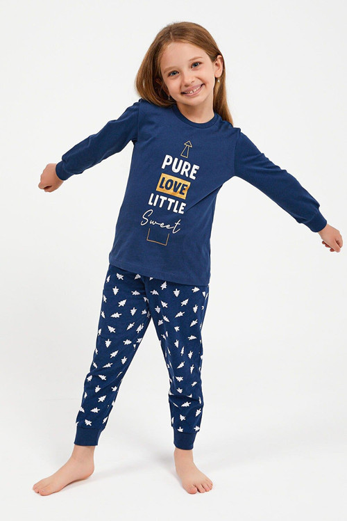 2995 Pure Love Little Sweet Koyu İndigo Kız Çocuk Uzun Kol Pijama Takım