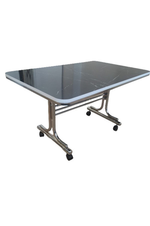 Siyah 70X110 Krom Nikel Kaplamalı Tekerlekli Orta Sehpa Metal Masa