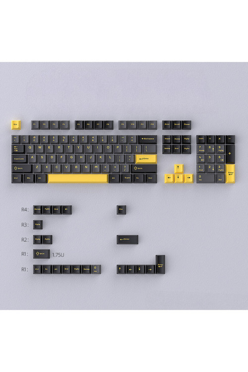 Gri ve Sarı Mekanik Klavye Tuş Başlıkları Keycaps, PBT Küçük Komple Set, Çift Renkli
