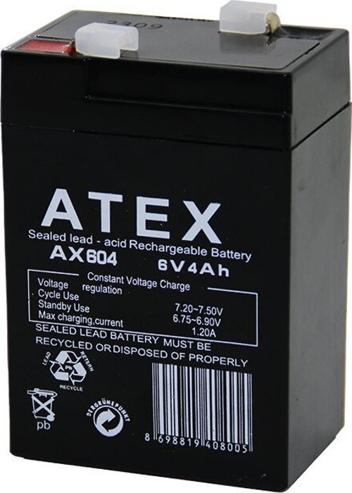 Atex AX-604 Kuru Akü 6V-4AH Amper Kalın