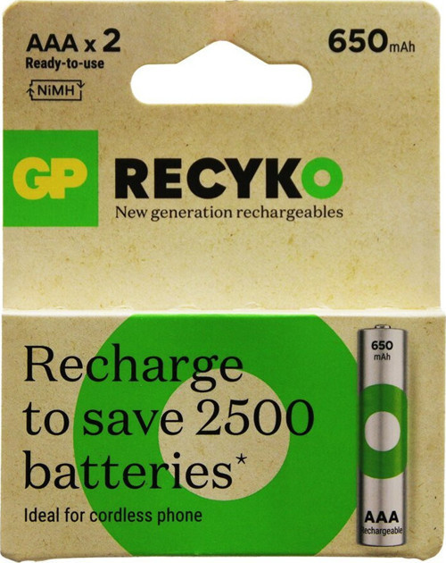 Gp Recyko 650MAH Aaa Şarjlı İnce Pil 63E041 2'Lİ Kart