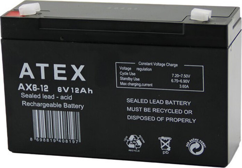 Atex AX6-12 Akü Amper 6V-12AH İnce