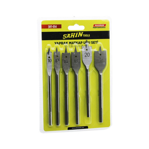 ŞHT-054 Yaprak Matkap Ucu Set 10-12-16-18-20-25mm 6 Adet Sıhhı Tesisat Ahşap Delme-Oyma