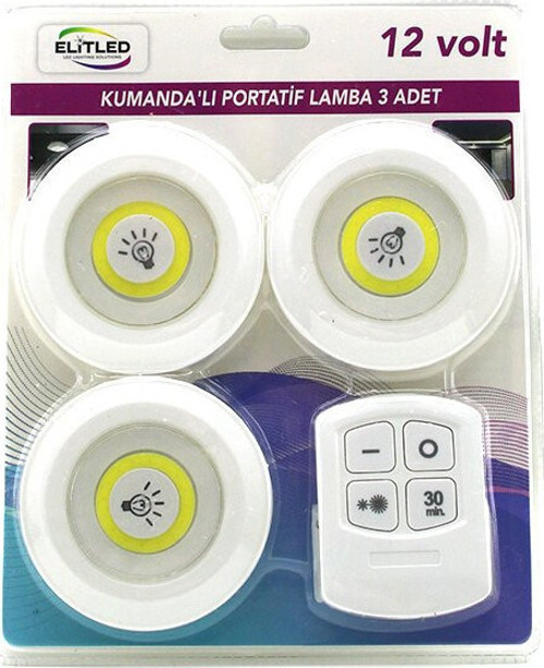 3'LÜ LED EL-10-DMY LED Lamba Seti 3 Adet Pilli Yuvarlak Kumandalı Dokunmatik