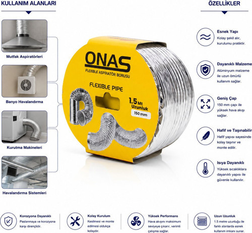 Onas Flexible Pıpe Aspiratör Borusu 150MMX1.5mt