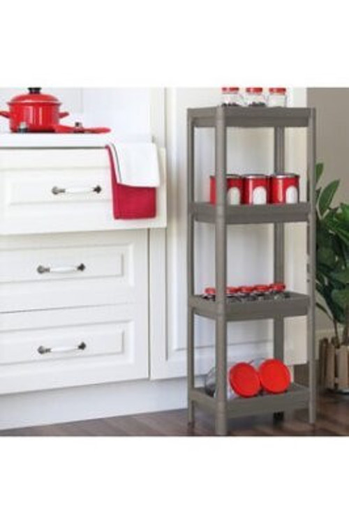 Pratik Shelf Unit Maggie OM-1016-0763 (4 Raflı ve Gri ve Antrasit) Raf Ünitesi Plastik Çukur