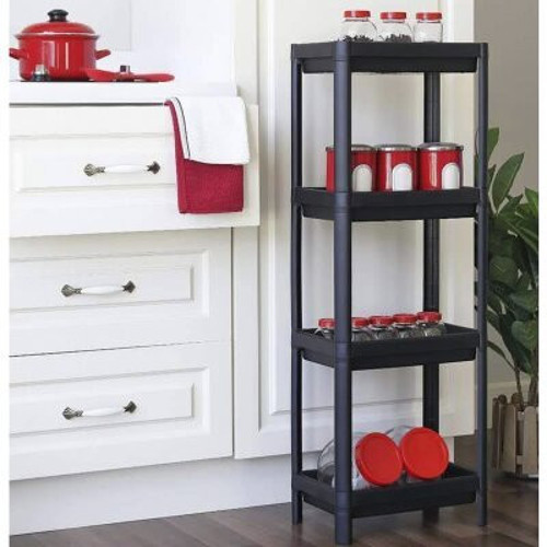 Pratik Shelf Unit Maggie OM-1016-0053 (4 Raflı) ve Siyah) Raf Ünitesi Plastik Çukur Dikdörtgen