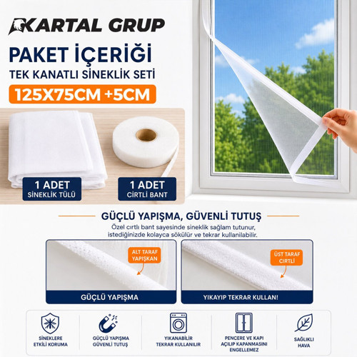 Kayra Tül Sineklik 125x75cm ±5cm Pencere Tek Kanat