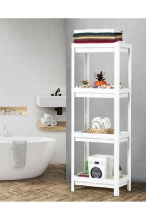 Pratik Shelf Unit Maggie Ombeg OM-1016-0530-0251 (4 Raflı ve Beyaz) Raf Ünitesi Plastik Çukur