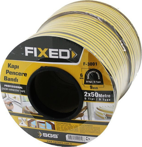 Sgs Fixed F-3001 100mt Bant 9x6mm 2x50mt Kapı Bandı Pencere D Profil Kahverengi Bobin Fitil