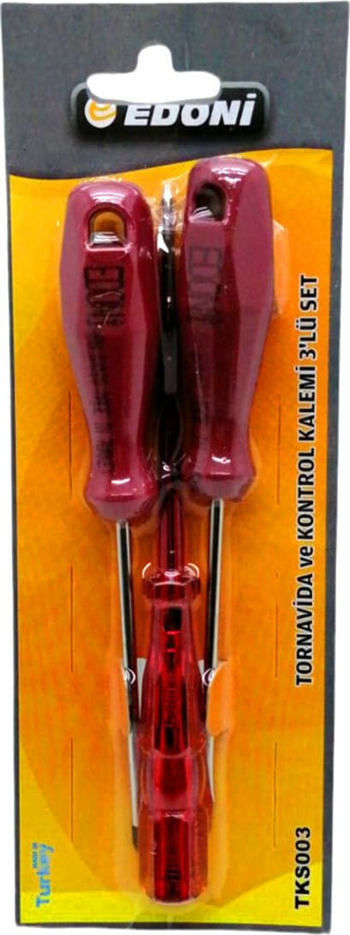 Edoni TKS-003 Tornavida Yıldız ve Düz ve Kontrol Kalemi 3 Adet Set