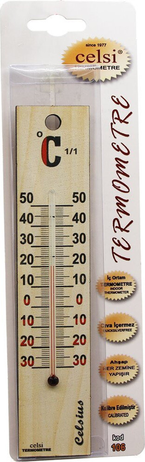 -106 Büyük 4x18.8cm Ahşap Derece İç / Dış Oda Termometresi Kurşun ve Civa İçermez