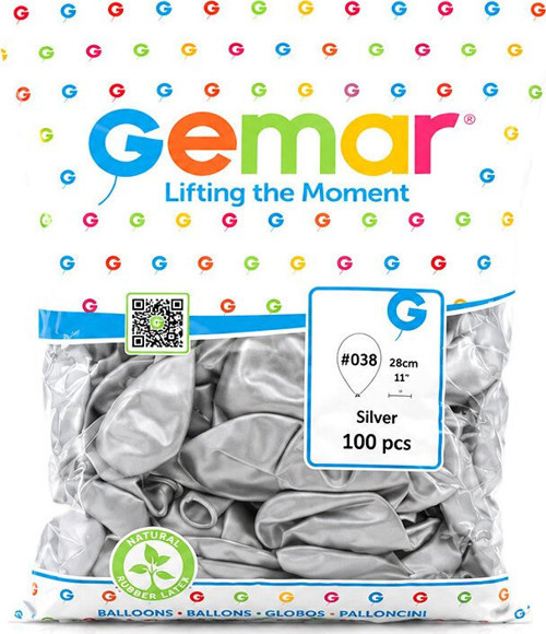 Gemar GM-110-38 Balon 28cm 11'' 100 Adet Gümüş Silver Metalik