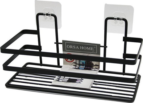ORSA-992 Banyo Rafı Metal Siyah Dikdörtgen Çok Amaçlı Yapışkanlı Askılı Montaj