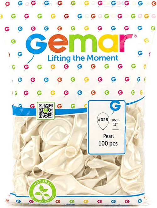 Gemar GM-110-28 Balon 28cm 11'' 100 Adet Pearl Metalik İnci Beyaz