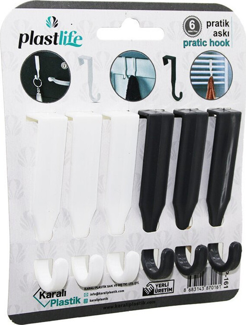 KP-161 Pratik Plastik Askı 6 Adet Tek Kollu Tak Çıkar Çok Amaçlı