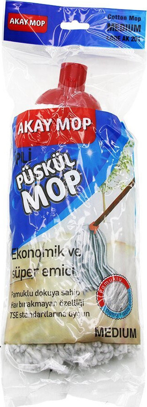 Akay Mop AK-201 Püskül Pamuklu Mop Küçük Örgülü İpli Klasik Sap Tutacak