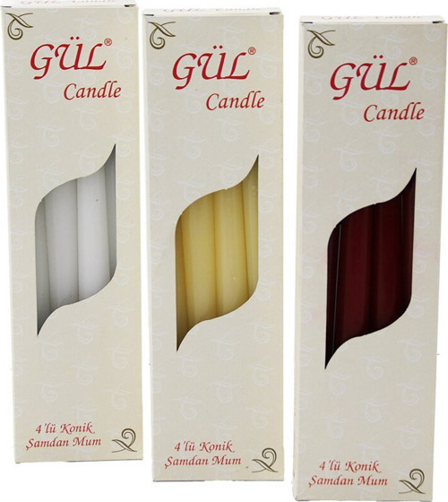 Candle KOD-205 Mum 2x25cm 4 Adet Beyaz Renkli Konik Şamdan Düz