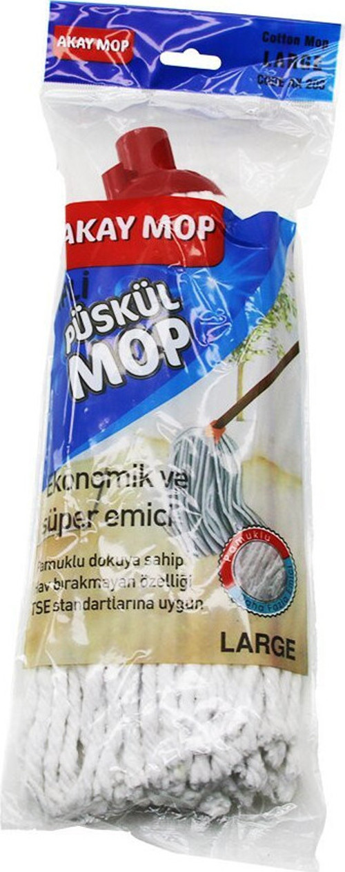 Akay Mop AK-203 Püskül Pamuklu Mop Örgülü İpli 23cm Orta-Large Klasik Sap Tutacak