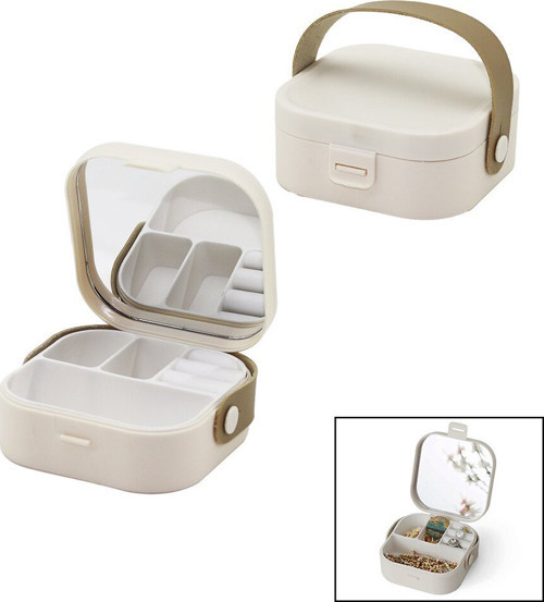 UR-3464 Aynalı Makyaj ve Takı Organizer 9x9cm Y:3.7cm 4BÖLME Çanta Boy Taşıma Kulp