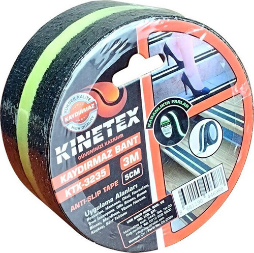 Knitex Kinetex Kinitex KTX-3235 Kaydırmaz Siyah Bant 5CMX3mt Bandı Fosfor Şeritli Karanlıkta Parlar