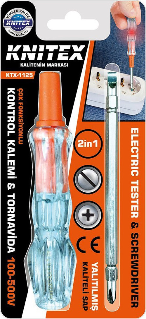 Knitex KTX-1125 Kontrol Kalemi ve Tornavida 100-500V 2İN1 Düz Yıldız Çıkar Tak