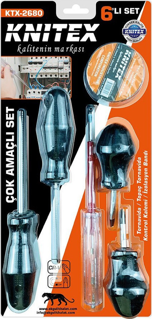 Knitex Kinetex KTX-2680 Tornavida ve Çok Amaçlı Set 6 Adet Bandı Kontrol Kalem Elektrik Bant