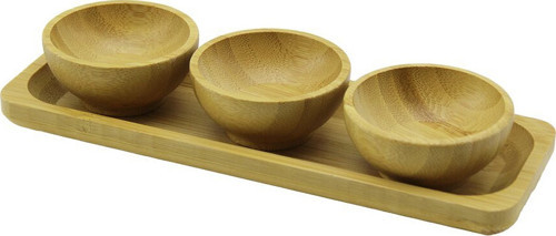 DMR-8481 Ahşap Bambu Lokumluk ve Çerezlik Kase Çap: 6cm 3 Adet Mini Sunum Tepsili