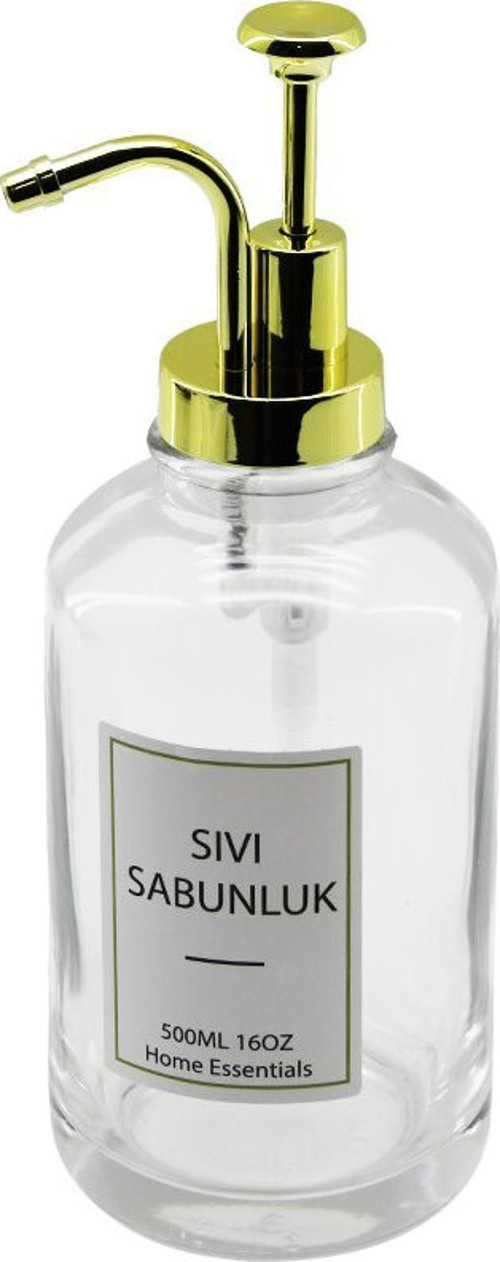 DMR-4947 Sıvı Sabunluk 500ml Pompa Şeffaf Yuvarlak Cam Şişe Musluk Ayrık Model Başlı