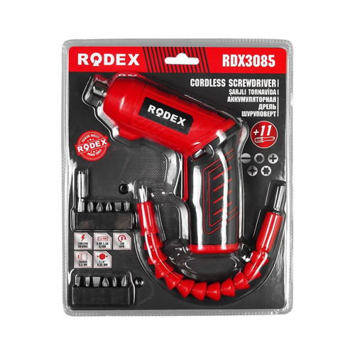 Rodex RDX-3085 Tornavida 11 Adet Uç 2IN1 Kullanım Düz Şarjlı Tabanca Ulaşılması Zor Alanlar Aparatı