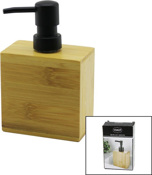 -12911 Ahşap Bambu Sıvı Sabunluk Y: 10cm 5.8x9.9cm Dikdörtgen Siyah Plastik Pompa