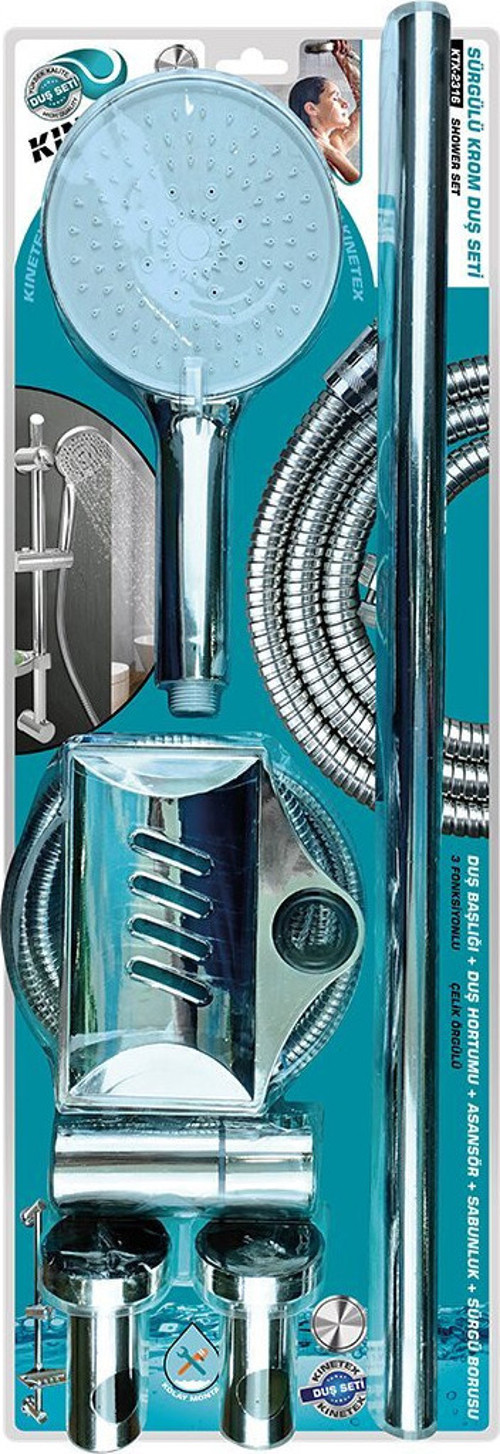 Knitex KTX-2316 Lüks Sürgülü Duş Seti Krom Vakumlu
