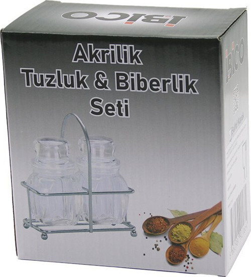 İ22-166 2 Adet Kare Tuzluk Akrilik Bombeli Biberlik Baharatlık Şeffaf Kapak Metal Standlı
