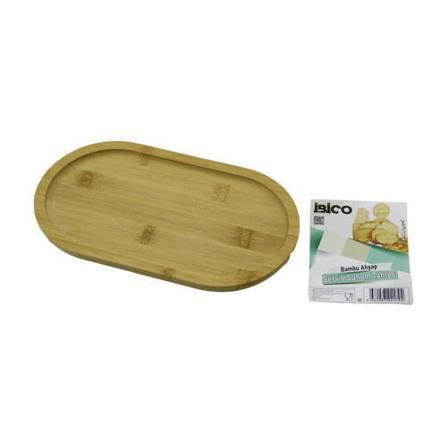 İ22-179 Ahşap Bambu Servis Sunum Tepsi ve Tahtası 25x14x1.4cm Oval Mini Tepsi