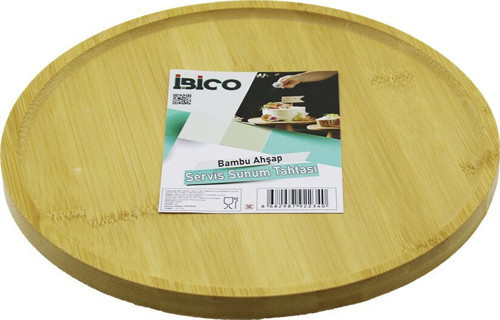 İ22-234 Ahşap Bambu Sunum Tepsisi ve Mini Sofra Ayaklı 4cm Yuvarlak 24.5cm Kenarlı Yüzey