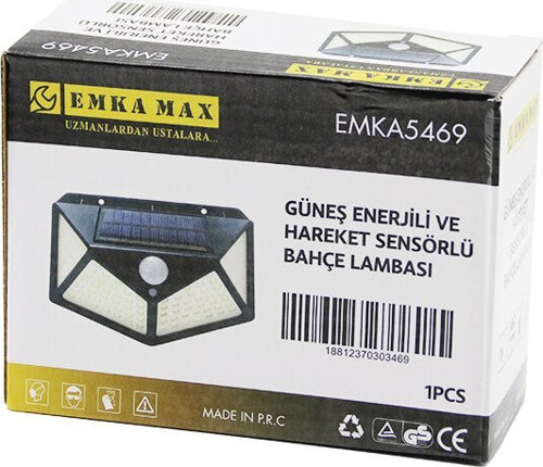 -5469 Aplik Duvar Lambası 9.5x13.5cm 4 Açılı Solar Dış Mekan Hareket Sensörlü