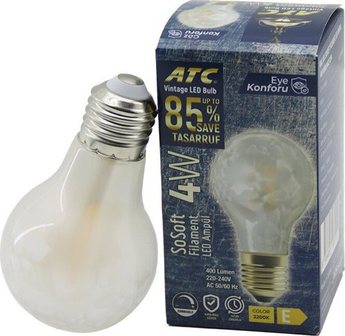 ATC-A60-SS Vintage Sosoft Lamba 4W 2200K 400 Lümen 25.000 Saat E27 LED Filament Rustik Ampul