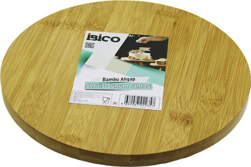 İ22-235 Ahşap Bambu Sunum Tepsisi ve Mini Sofra Ayaklı 4cm Yuvarlak 24.5cm Düz Yüzey