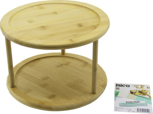 İ22-250 Ahşap Bambu Sunumluk ve Mini Sofra Yuvarlak 24.5cm 2 Katlı 360° Döner Tablalı