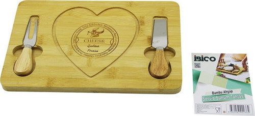 İ22-236 Kahvaltı Peynir Sunum Pano 19x28.8x1.4cm 2-BIÇAK Sağda-Solda D.Gen Kalpli Ahşap Bambu