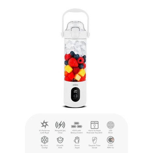 SHB-7504 Taşınabilir Smoothie Blender 150W 700ml 4500MAH Şarjlı Buz Kırma Çelik Bıçak