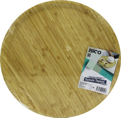 İ22-241 Ahşap Bambu Servis Sunum Tepsi ve Tahtası Yuvarlak 38cm