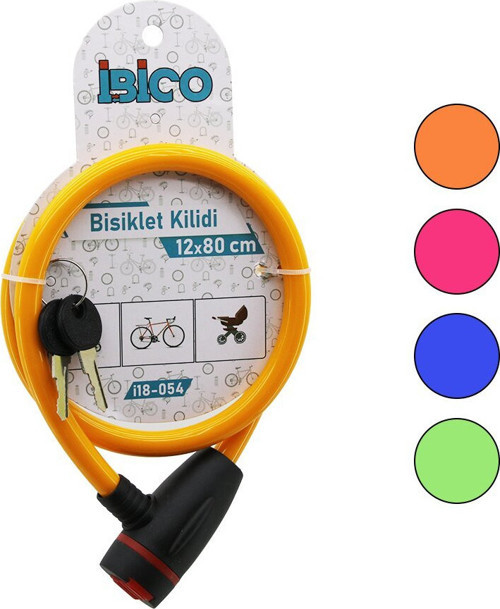 İ18-054 Bisiklet Kilit 12MMX80cm Anahtarlı Çelik Tel Plastik Kafa Renkli Kılıf